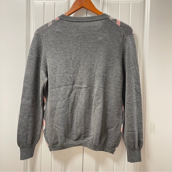 Vintage Wool Cashmere Argyle Button-Up Cardigan Pink Grey - Picture 9 of 13